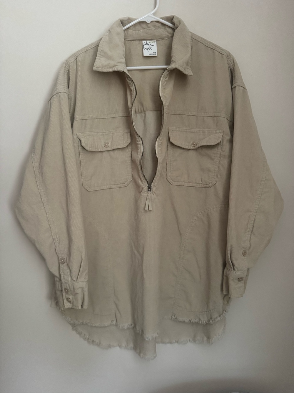 Offline by Aerie Corduroy Half Zip Shacket Women’s Medium Beige Oversized Cotton - Picture 3 of 6
